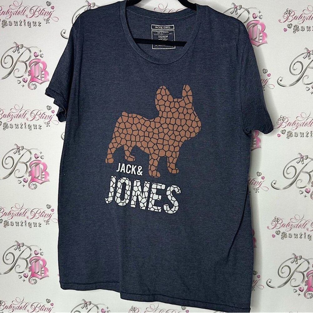 Jack & Jones French Bulldog Graphic Tee tshirt grey brown white dog 🐶